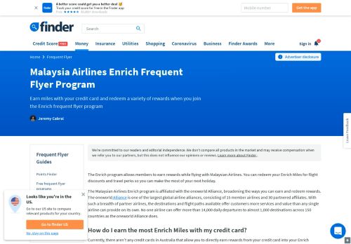 
                            13. Malaysia Airlines Enrich Frequent Flyer Program | finder.com.au