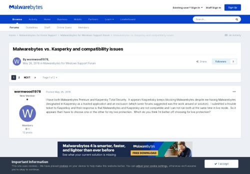 
                            10. Malwarebytes vs. Kasperky and compatibility issues - Malwarebytes ...
