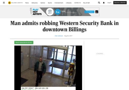 
                            10. Man admits robbing Western Security Bank in downtown Billings ...