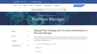 
                            2. Manage Pixel, Catalogs and Two-factor Authentication in ... - Facebook