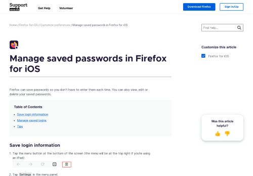 
                            2. Manage saved passwords in Firefox for iOS | Firefox for iOS Help