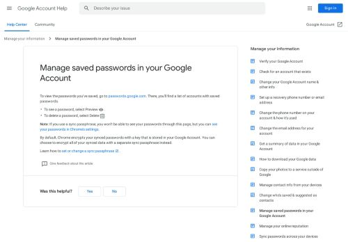 
                            3. Manage saved passwords in your Google Account - Google Support