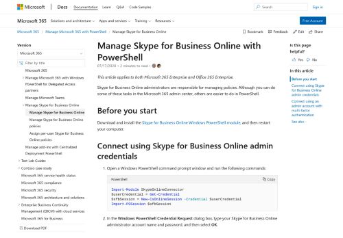 
                            11. Manage Skype for Business Online with Office 365 PowerShell ...