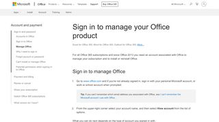 
                            2. Manage the account you use with Office - Office Support - Office 365