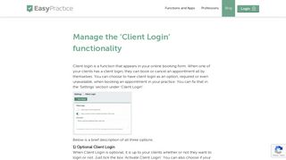 
                            2. Manage the 'Client Login' functionality - Easypractice