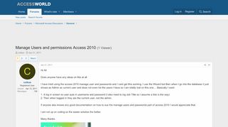 
                            7. Manage Users and permissions Access 2010 - Access World Forums ...