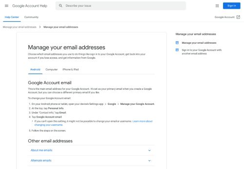 
                            7. Manage your email addresses - Android - Google Account Help