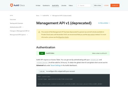 
                            4. Management API v1 (deprecated) - Auth0