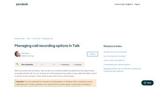 
                            13. Managing recording options in Zendesk Talk – Zendesk Support