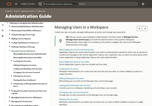 
                            7. Managing Users in a Workspace - Oracle Docs