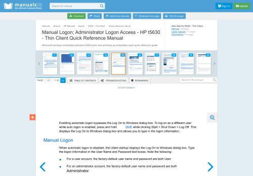 
                            7. Manual Logon; Administrator Logon Access - Hp T5630 - Thin Client ...