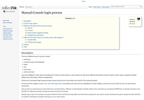 
                            6. Manual:Console login process - MikroTik Wiki