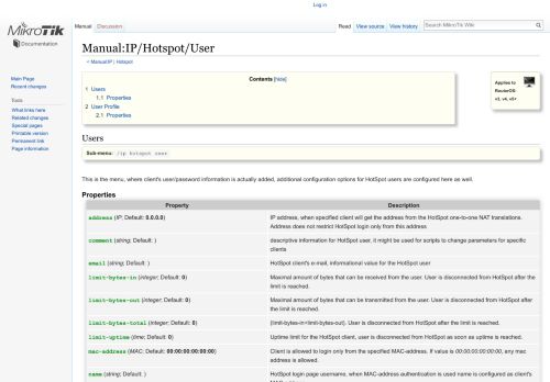 
                            2. Manual:IP/Hotspot/User - MikroTik Wiki