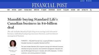 
                            10. Manulife buying Standard Life's Canadian business in $4-billion deal ...