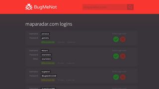 
                            6. maparadar.com passwords - BugMeNot