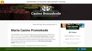 
                            13. Maria Casino Promokode 2019 ▷▷ Få 100 kr. + 10% tilbage i ...
