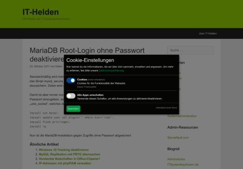 
                            2. MariaDB Root-Login ohne Passwort deaktivieren – IT-Helden