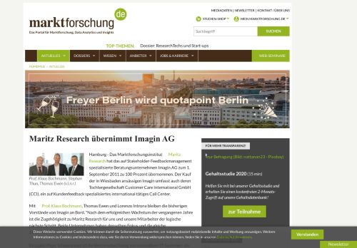 
                            2. Maritz Research übernimmt Imagin AG - marktforschung.de