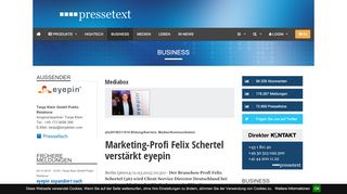 
                            13. Marketing-Profi Felix Schertel verstärkt eyepin - Pressetext Austria