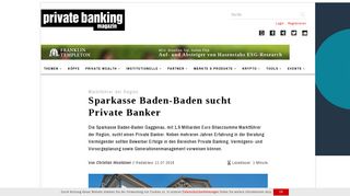 
                            11. Marktführer der Region: Sparkasse Baden-Baden sucht Private Banker