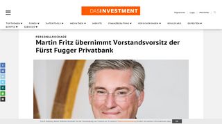 
                            11. Martin Fritz übernimmt Vorstandsvorsitz der Fürst Fugger Privatbank ...