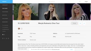 
                            7. Maryla Rodowicz: Diva Tour | Tickets to concert 12.1. 19:00, Torwar ...