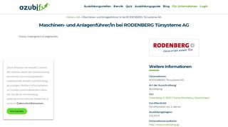 
                            12. Maschinen- und Anlagenführer/in bei RODENBERG Türsysteme AG ...