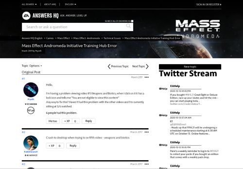 
                            1. Mass Effect Andromeda Initiative Training Hub Error - Answer HQ