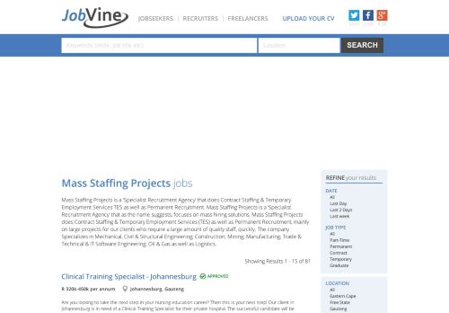 
                            10. Mass Staffing Projects jobs | Jobvine South Africa