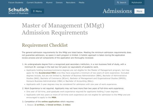 
                            11. Master of Management Admission Requirements | Schulich School of ...