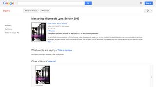 
                            13. Mastering Microsoft Lync Server 2013 - Google Kitaplar Sonucu