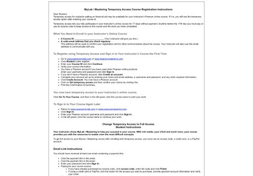 
                            8. Mastering Temporary Access Course Registration Instructions - Pearson