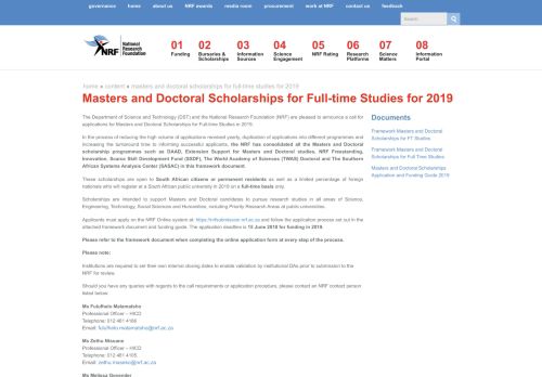 
                            12. Masters and Doctoral Scholarships for Full-time Studies for 2019 ...