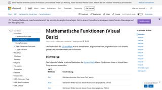 
                            8. Mathematische Funktionen (Visual Basic) | Microsoft Docs