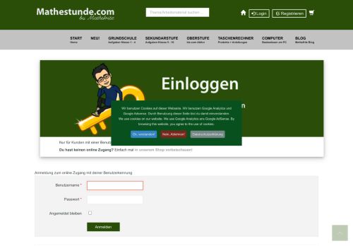 
                            1. Mathestunde.com LOGIN in den online Download-Bereich - Mathefritz