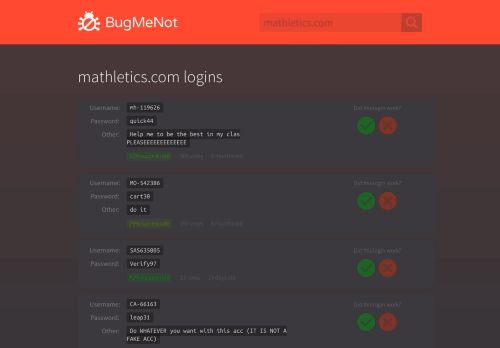 
                            2. mathletics.com passwords - BugMeNot