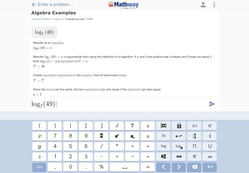 
                            4. Mathway | Evaluate log base 7 of 49