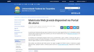 
                            13. Matrícula Web já está disponível no Portal do aluno - UFT