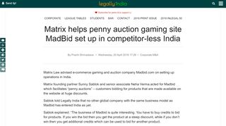 
                            9. Matrix helps penny auction gaming site MadBid set up in competitor ...
