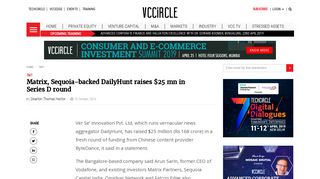 
                            9. Matrix, Sequoia-backed DailyHunt raises $25 mn in Series D round ...