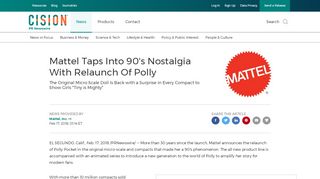 
                            10. Mattel Taps Into 90's Nostalgia With Relaunch Of Polly - PR Newswire