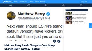 
                            12. Matthew Berry Leads Charge to Completely Change ESPN Fantasy ...