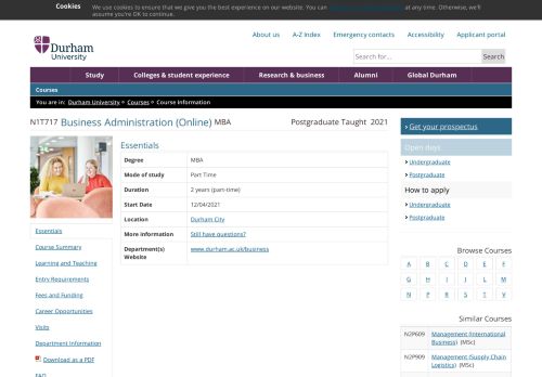
                            3. MBA Business Administration (Online) (N1T717 ... - Durham University