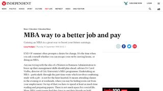 
                            9. MBA way to a better job and pay | The Independent