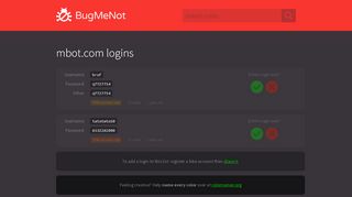 
                            5. mbot.com passwords - BugMeNot