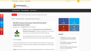 
                            9. MCAER CET (Common Entrance Test) UG Important Exam Dates 2019