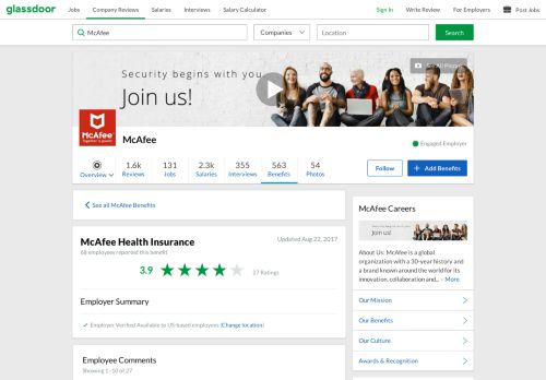 
                            9. McAfee Employee Benefit: Health Insurance | Glassdoor