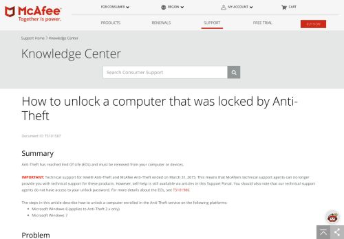 
                            4. McAfee KB - How to unlock a computer that was locked by Anti-Theft ...