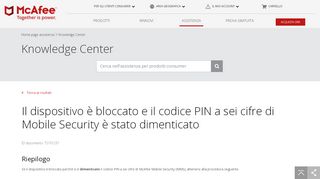 
                            5. McAfee KB - Il dispositivo è bloccato e il codice PIN a sei cifre di ...