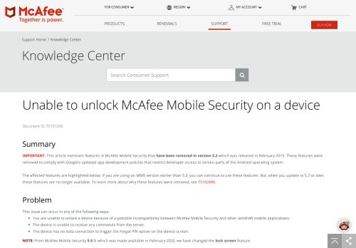 
                            6. McAfee KB - Unable to unlock McAfee Mobile Security on a device ...